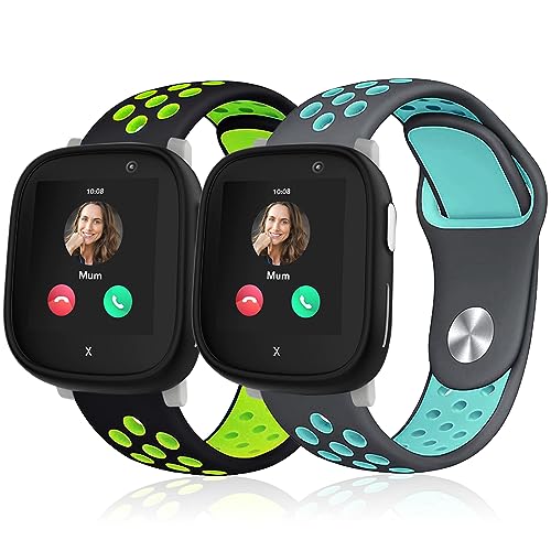 Polyjoy 2 Stück Kinder Silikon Armbänder kompatibel mit Xplora X6 Armband, Atmungsaktiv Weich Sport Ersatzarmband Mädchen Jungen Student-Schwarz Grün+Grau Blau