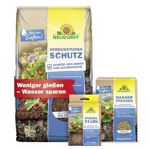 Neudorff Wasserspar-Set –Speichert 35% mehr Wasser im Boden und reduziert das Verdunsten von Wasser für reiche Ernte und Blüte – auch mit wenig gießen
