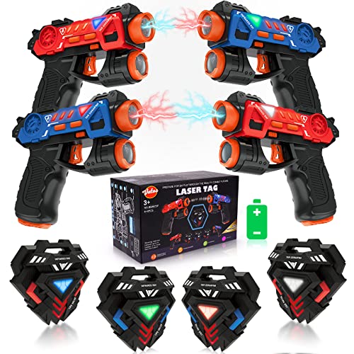 VATOS Laser Tag Guns Set, Infrarot, Mini, mit Abzeichen 4 Pack, 4 Spieler Indoor Outdoor,Gruppe Aktivität Spaß Spielzeug für Kinder Alter 4 5 6 7 Jungen Mädchen