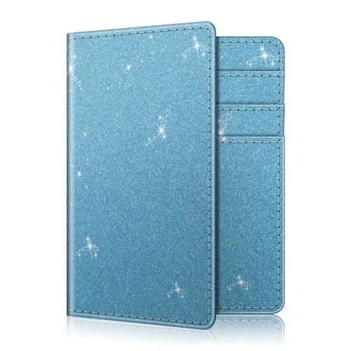 FINTIE Fahrzeugschein Hülle für Zulassungsbescheinigung - 2 Steckplätze für KFZ Fahrzeugscheine und 5 Steckplätze für Karten, aus Kunstleder Tasche für Ausweis/Karten, Glitzerndes Blau
