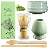 BAIFULAI 5er-Set Matcha Set, Matcha Tee Set, Matcha Schneebesen Set, Matcha Schale aus Keramik, Teelöffel, Schneebesenhalter, Japanisches Zubehör für Matcha-Zeremonie (Grün)