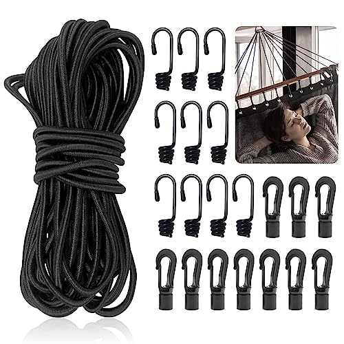 Spanngummi mit Haken,Gummiseil 6mm 15m Schwarz,DIY Expander mit Haken, Gepäckspanner für Auto & Fahrrad Elastisches Expander Seil Gummischnur Planenspanner Seil Spannseil mit Haken Zubehör