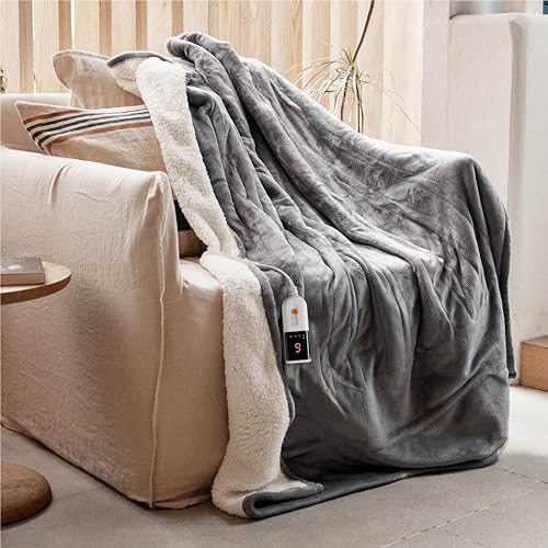 GOTCOZY Heizdecke 130x180 cm - Weicher seidiger Plüsch Wärmedecke Heizdecke 6 Heizstufen und 10 Stunden Auto-Off-Timer Überhitzungsschutz CE-Zertifiziert Kuscheldecke für Bett&Büro Waschbar(Grau)