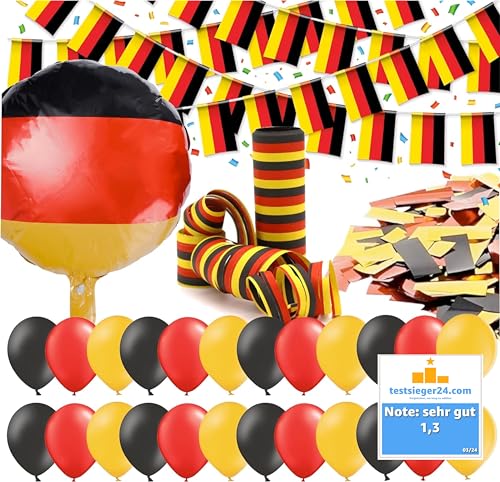 XXL Deutschland Deko EM 2024 Dekoration Set Fanartikel Tischdekoration mit über 50 Teilen wie Luftballons & Wimpelkette & Servietten für Fußball WM, EM