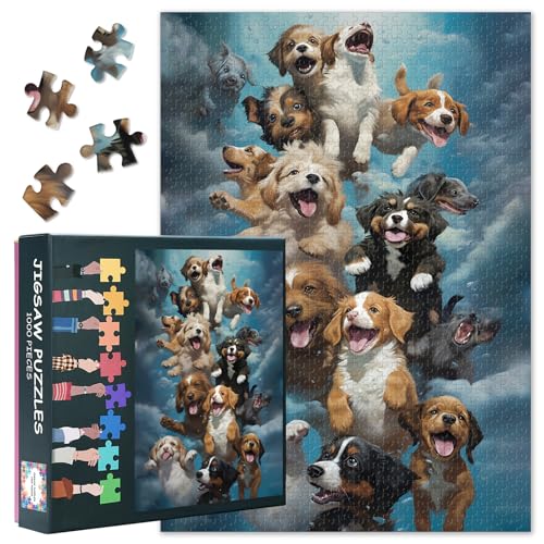 Hundewolken Puzzle 1000 Teile für Erwachsene - Fantasievolle Tierhimmel-Szene, Vibrantes Premium Puzzle 70x50 cm