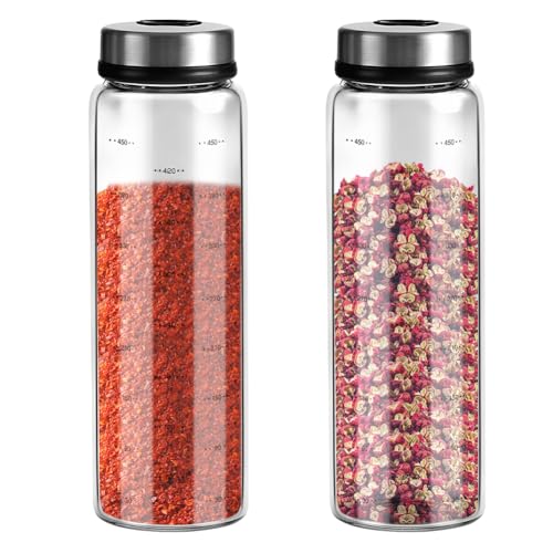 Senchinner Gewürzglas mit Drehverschluss, Glasgewürzflasche, Edelstahlgewürzflasche mit Gewürzlöchern für Küche Restaurant BBQ Outdoor