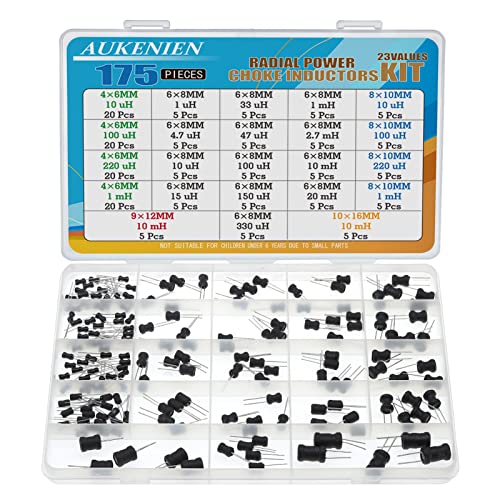 AUKENIEN Inductor Kit 23 Werte 175 Stück 10uH 100uH 220uH 1mH 1uH 4,7uH 15uH 33uhH 47uH 150uH 330uH 2,7mH 10mH 20mH Radial Induktivität Sortiment