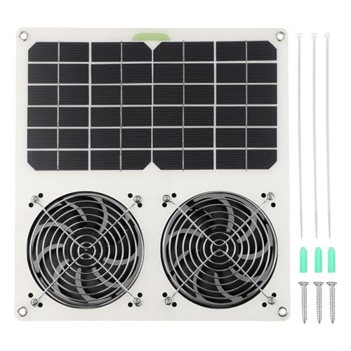 CWOQOCW Solarbetriebenes Doppelventilator-Panel-Lüftungssystem für Dachboden Haustierhaus RV Keller Werkstatt mit doppeltem Kugellager-Motor 40 W 280 x 280 mm