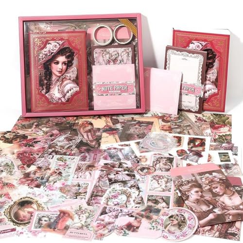 Rtauhife 140-Teiliges Vintage-Scrapbooking-Set - Ästhetisches, Klassisches Kunstzubehör für Tagebücher, Bastelarbeiten, Journals
