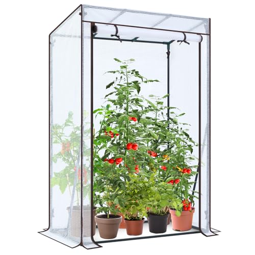 Ohuhu Tomatengewächshaus Premium Foliengewächshaus Gewächshaus klein mit PE-Abdeckung, Tomatenhaus Treibhaus Gewächshaus Balkon für Optimales Pflanzenwachstum Stabil Weiß 100x50x152 cm