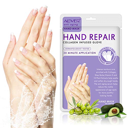 3 Pairs Hands Moisturizing Gloves, Hand Skin Repair Renew Mask w/Infused Collagen, Serum + Vitamins + Natural Plant Extracts for Dry, Aging, Cracked Hands Intense Skin Nutrition Hand Cream Mask