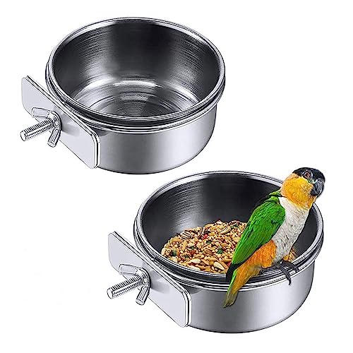 Amfrpar 2 Stück 12cm Vogel Futternapf zum Einhängen Vogelnapf Edelstahl mit Halter Vogelfutterschale Papagei Futter Schüssel Fütterungsbecher für Vogelkäfig Vogelhaus Kleintiere