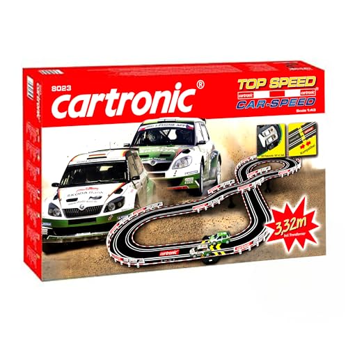 Cartronic Car-Speed Top Speed - Spielfertiges Rennbahn Set mit 3,32m Rennstrecke + 2 Rallye-Fahrzeuge (Skoda Fabia WRC) - Autorennbahn für Kinder ab 6 Jahren