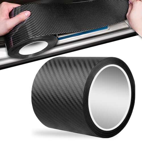 Carbon Folie Auto Einstiegsleisten Schutz,3 Meters X 10 CM Carbonfolie,Autofolie Carbon,Einstiegsleisten Kohlefaser Aufkleber,Carbon Fiber,Einstiegsleisten Kantenschut für die meisten Autos