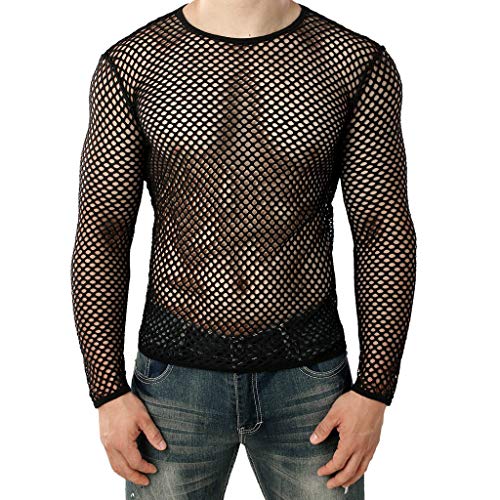 Chejarity Netzhemd Herren Langarm Netzoberteil Herren Netzshirt Herren Netzhemd Clubwear Herren Sexy Sexy Outfit für Herren Durchsichtiges Hemd Festival Oberteil Party Oberteil Fishnet