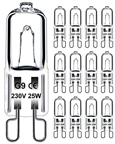 Jaenmsa G9 Halogen Leuchtmittel, Halogen g9 25w, Backofen Backofenlampe 25w 300 Grad,stiftsockellampe g9 500 Grad, Dimmbar Warmweiß 300lm Glühbirne für Mikrowellen Herd Deckenleuchten, 12er Pack