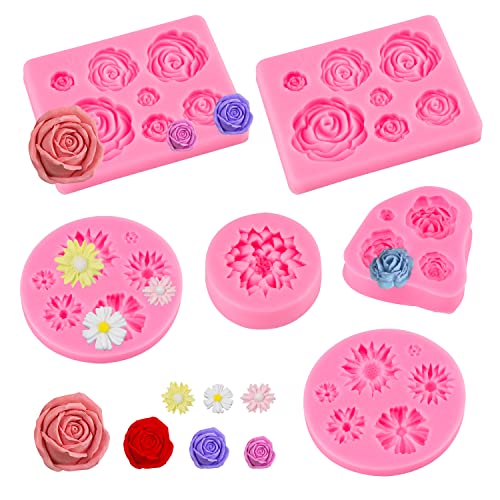 6 Stücke 3D Blume Silikon Seifen Form, Rose Blume Fondant Form Blume Blühen Rose Form Silikon Form Harz Rose Kerzen Form für Kuchen Dekoration Schokolade Handgemachte Süßigkeit Herstellung
