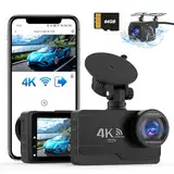 SIGRILL 4K/2K+1080P Dashcam Auto Vorne Hinten, WiFi Dashcam Free 64GB Card,170°Wide Angle,Dash Cam G-Sensor,Car Camera APP Control,WDR Night Vision,Dasch-cam Auto kabellos,Mini cam Support 256GB Max