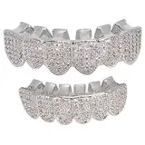 Grillz Zahnspange, Grillz Zähne, Hip Hop Teeth Grill Set Microset Diamond Braces, Hip Hop Zähne Dekoration Kaltbeschichtetes Kupfer Grillz Zähne Set Bling Grillz Zähne Dekoration (Silber)