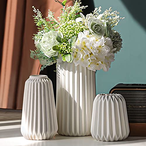 Vasen Deko -Weiße Keramik Vase Satz von 3 für Moderne Home Decor,Deco Matte Vasen für Pampasgras,Vasen Deko Aesthetic Neutral Boho Skandinavische Deko Vase (A Weiß)