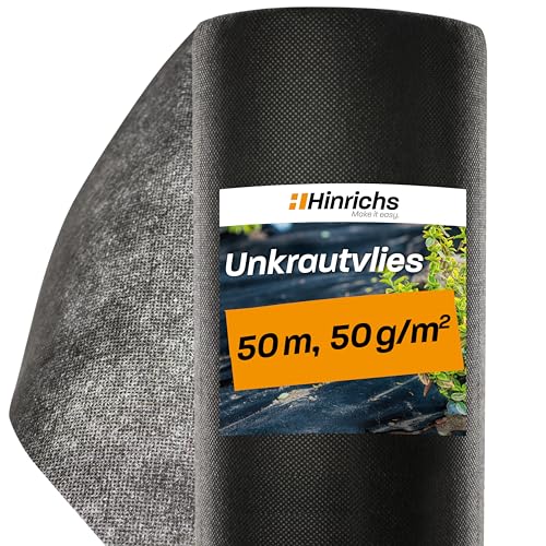 Hinrichs Unkrautvlies 50m - Gartenvlies gegen Unkraut - Unkraut Folie für Garten 50g/m² - Mulchvlies - Unkrautfolie wasserdurchlässig - Schutz vor Maulwürfen - Unkrautflies - Unkrautschutzfolie