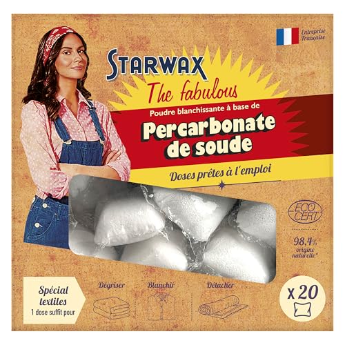 STARWAX THE FABULOUS - Natriumpercarbonat gebrauchsfertige Einzeldosen - 1 Dosis = 1 Wäsche - Reinigt, entfernt Grauschleier und Flecken auf Textilien - Ultraleistungsstark - 20 Dosen