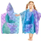 Badeponcho Kinder mit Kapuze, Mikrofaser Poncho Strandtuch, Handtuch Poncho Kinder, Badehandtuch Kinder Badeponcho, Badetuch Kinder für MäDchen, Jungen Kleinkind 2-8 Jahre Alt (Meerjungfrau)