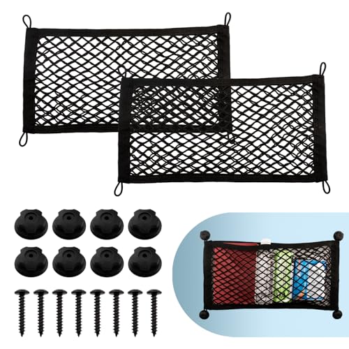 VEHIRIE Gepäcknetz Auto Kofferraum Netz, 55 x 25 cm 2 Stück Aufbewahrungsnetz Wohnmobil Zubehör Befestigungsschrauben für Auto Inneraum,Camper,Wohnmobil,Boote,Van,Rv,Zuhause, Schwarz