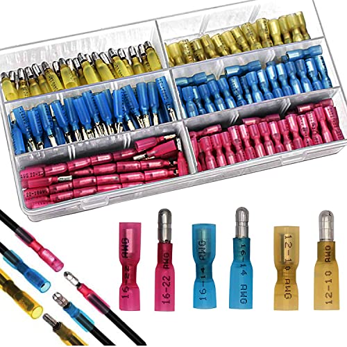 RUNCCI-YUN 100 Stücke Hitze Schrumpfen Stoßverbinder,Kabelverbinder,Bullet Butt Connectors,Kabelschuhe Quetschverbinder Automotive wasserdicht-isoliertWire Terminal (Rot 40+ Blau 40 + Gelb 20)