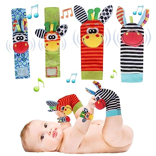 ACCEVO 4Pcs Rassel Baby Socken Babyspielzeug Handgelenk Und Neugeborenen-Spielzeug für Babys, Mädchen, Jungen Frühe Bildung Spielzeug für Neugeborene Kleinkinder Spielzeug für Babyspielzeug 0-6 Monate