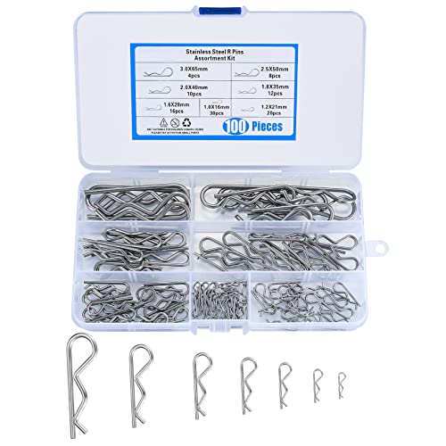 100 Stück Splinte Sortiment, Edelstahl RC Clips, Splinte, Federstecker Set, Karosserie Clips, Sicherungssplint, Haltestifte Clips für Schlepper, Rasenmäher Autos