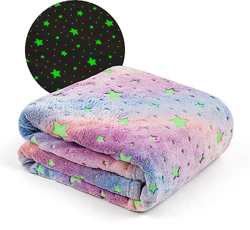 Winthome Kuscheldecke Mädchen Weiche, Glow In The Dark Kuscheldecke Kinder Fauschig Warme, Kinderdecke für Mädchen Junge Geschenk Weihnachten, Babydecke Alle Jahreszeiten Geeignet(Stern 3,130x170cm)