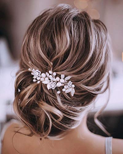 Unicra Silberhochzeit Kristall Haar Reben Blume Blatt Kopfschmuck Hochzeit Haarschmuck für die Braut (Silber)