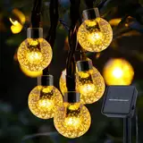 LuJasi Solar Lichterkette Aussen, 8M 30LED Lichterkette Außen Solar IP65 Wasserdicht, 8 Modi Kristall Kugeln, Solarlichterkette Outdoor für Balkon, Garten, Terrasse, Hochzeit, Party (Warmweiß)