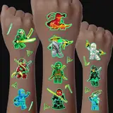 Leuchtende Tattoos für Kinder, 8 Blätter Temporäre Tattoo Set,Tattoos zum Aufkleben, Kinder Geburtstag Party Geschenk Dekorationen, Adventskalender Kinder Geschenke