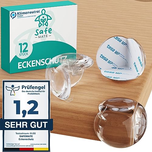 SafeMate® (12Stk.) Baby Eckenschutz - Mühelos anzubringen und rückstandslos Wieder entfernbar - transparent & selbstklebend Tisch Kantenschutz - Ecken- & Kantenschutz für mehr Kinder Sicherheit