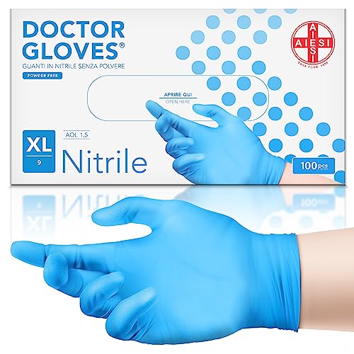 AIESI® Einweg-Nitril blau puderfreie handschuhe für professionell zwecke DOCTOR GLOVES (Packung mit 100 Stück) Größe XL