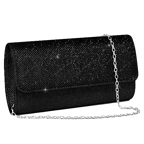 OSDUE Kettentasche, Clutch Damen, Schwarz Abendtasche, Elegante Envelope Tasche Kettentasche Schultertaschen für Hochzeit Party Freizeit Date(Schwarz)