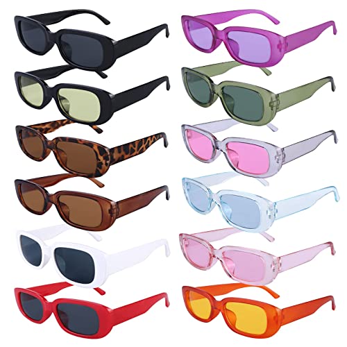 12 Stücke Vintage Rechteckige Sonnenbrille für Damen und Herren,Mode Sonnenbrille,Party Sonnenbrillen,Retro Brille mit UV Schutz Sunglasses,Neon Brille Bunte Sonnenbrillen für Outdoor Reise Fahren