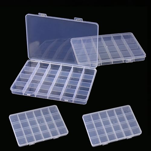 Nutabevr 4 Stück 24 Gitter transparente Sortierboxen für Kleinteile, Schmuck Organizer Box, für Ohrringen,Perlen,Aufbewahrung,Büromaterial,Lego-Kunststoff,Angehen Angelköder Box,von Schrauben