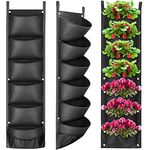 ZEACCT 7 Taschen pflanztasche, Aufhängen Vertical Kitchen Garden Wand-Pflanzgefäß für Yard/Garten/Balkon/Terrassen/Innenhöfen Home Dekoration - Wandmontage/wasserdichte/Atmungsaktive - Schwarz