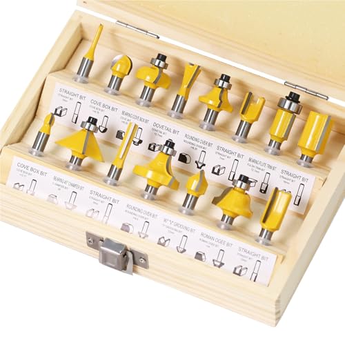 Fräsersatz HM 15tgl Schaft 6mm Nutfräser Profilfräser für Oberfräse Holzfräser Fräser Bit Set mit Schraubenschlüssel
