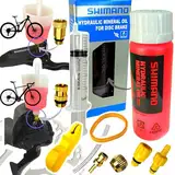 Shimano Hydraulik Mineral ÖL 100ml + F26 Scheibenbremsen Wartungs Service Kit MTB Ebike Tour Rennrad Gravel Disc Entlüftungs bleeding Set,3in1 Bleedblock, Befüllbecher Trichter mit M5 M7 M6 Anschluss