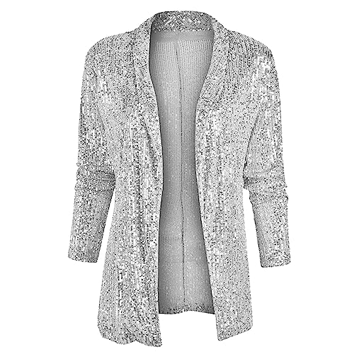 Pailletten Blazer Damen Karneval Glitzer Jacke Langarm Metallic Goldener Sakko Glänzend Jacke Elegant Blazermantel Glänzende Women's Cardigans Festlich Große Größen Glitzer Blazer Party Disco Outfit