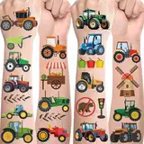 Traktor Tattoos für Kinder,10 Blätter Bauernhof Fahrzeug Kindertattoos Hautfreundlich Set Temporäre Tattoos zum Aufkleben,Mitgebsel Kindergeburtstag Geschenke Party Deko Traktor Spielzeug Tattoo Kinde