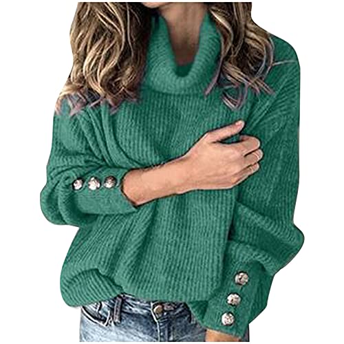 WKAYsIV Weihnachtspullover Herren lustig Pulli Glitzer Damen Knopf Ärmel gestrickt lässig Pullover warm Top Umstandskleid Strick(Grün,5XL)