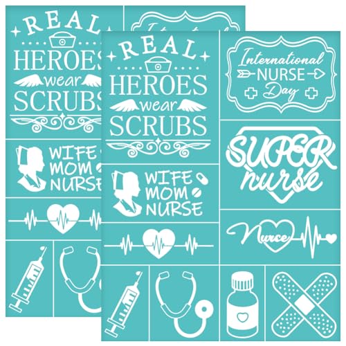 OLYCRAFT 2 Stück 22x28cm Internationaler Tag Der Krankenschwester Siebdruckschablone Super Nurse Selbstklebende Siebdruckschablone Stethoskop Mesh Transferschablonen Zum Malen Auf Holz DIY T-Shirt