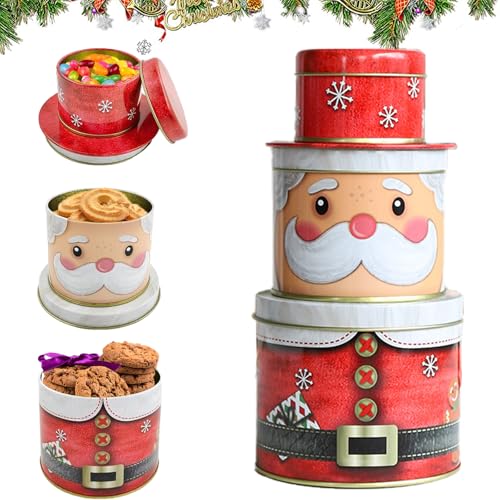 KWHSUN Keksdose Weihnachten,3 Teilig Plätzchendose,Winter Collage Accessoires Gebäckdosen Set,Keksdosen,Gebäckdosen,Metall Rund Geschenkdosen,für Winterpartys und Weihnachtsdekorationen und Geschenke