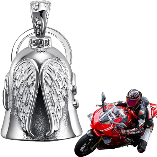 Luylmo Guardian Bell Biker Bell, Motorrad Glocke Glücksbringer, Edelstahl Motorradglocke, Schutzglocke Engel Reitglocke, Motorradglocke Schlüsselanhänger für Segne Den Frieden, Glücksbringer (Engel)