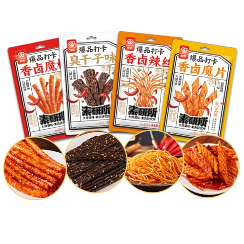 Würzig Gewürzte 4 Packungen Big Latiao Würzige Chinesische Snacks, Hot & Spicy Stick Gluten Strips, Scharfer Weizensnack Klassische Hot Strips fürs Büro, Lässiger Snack(62g*4 Pcs)